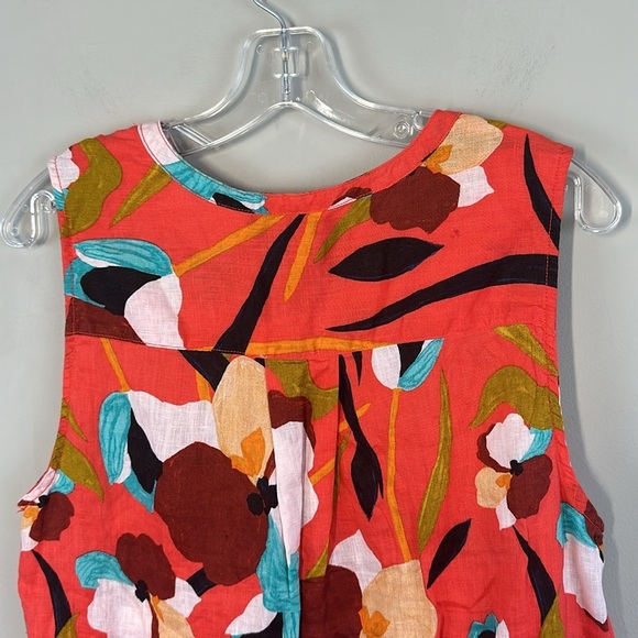 Sigrid Olsen Floral Linen Orange Sleeveless Top Size L Button Down - Picture 11 of 12